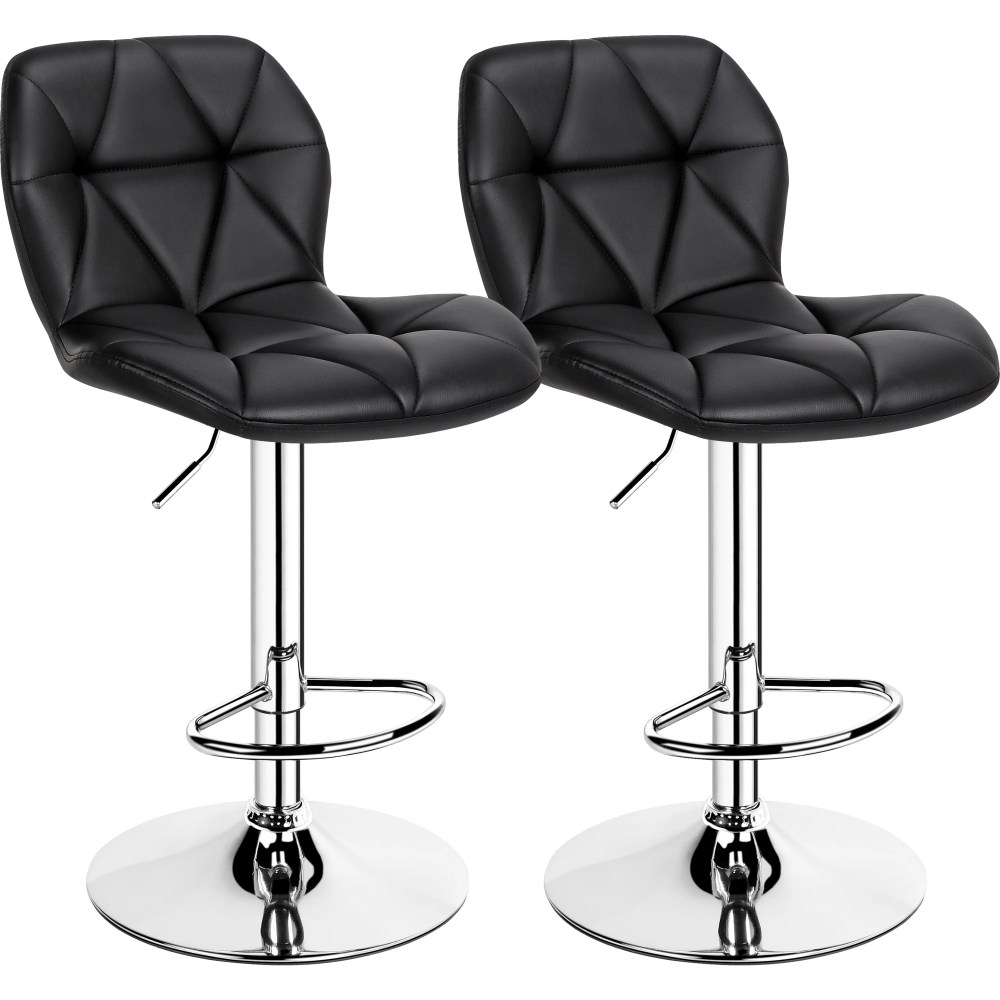 Yaheetech Set of 2 Adjustable Modern PU Leather Swivel Bar Stools with Backrest, Black