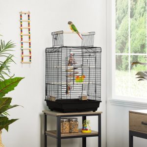 Yaheetech Open Top Travel Bird Cage Carrier for Bird Canary Cockatiel Small Parrots,  Black
