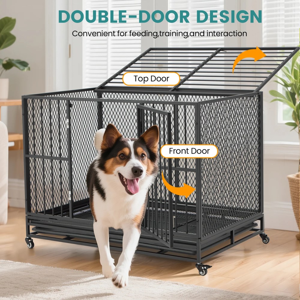 Erinnyees Heavy Duty 42" Metal Dog Crate for Dogs with Lockable Wheels - Image 7