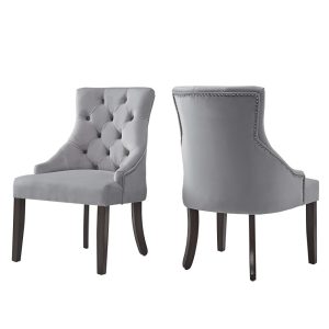 Weston Home Chelsea Lane Curved Back Velvet Tufted Dining Chair,Gray (Set of 2)