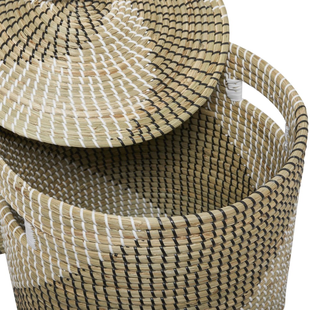 DecMode 24", 22"H Brown Seagrass Handmade Two Toned Storage Basket with Matching Lids, 2-Pieces - Image 3