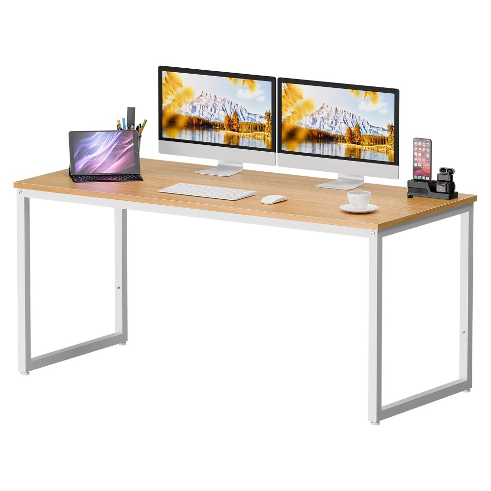 ZENY 55" Laptop Computer Desk Metal Frame Modern Workplace Studio,Natural