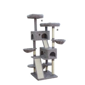 Vibrant Life Heavy Duty 8-Level 66" Cat Tree with Two Condos,  Scratching Ramps,  and Hammocks,  Light Gray