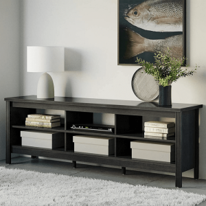 FITUEYES Television Stand with Shelves, Fiberboard Black, 70.00 x 15.50 x 23.60 Inches
