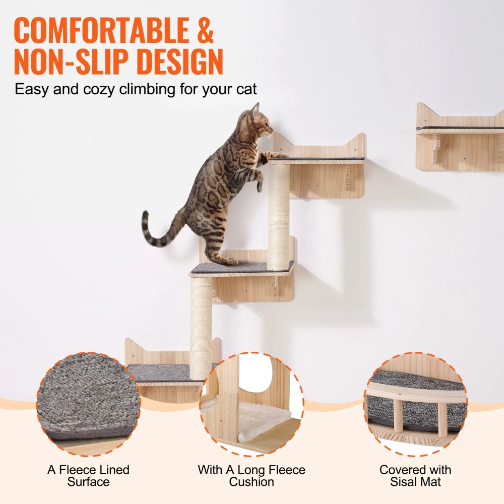 KFFKFF Set of 5 Cat Wall Mounts, Wall-Attached Cat Perches Up to 40 Lbs, Cat Wall Shelves for Resting, Engaging, Ascending - Image 6