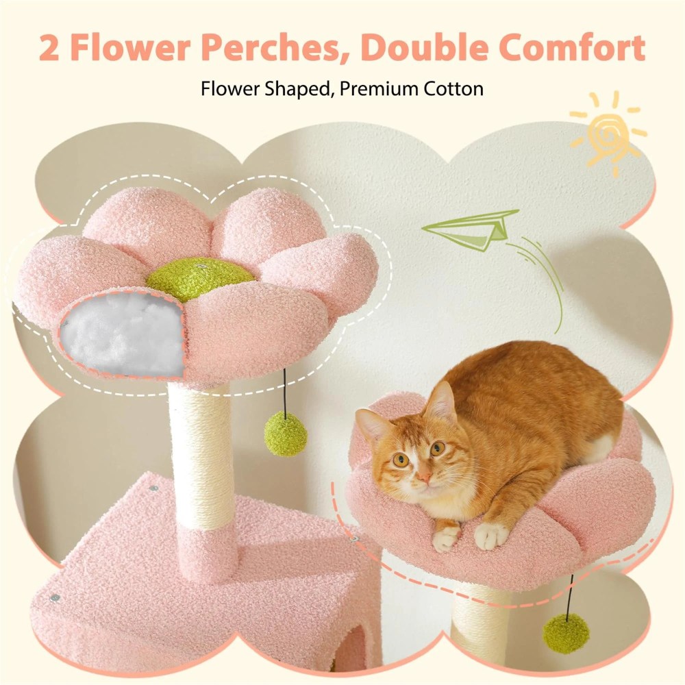 Pefilos 72" Cat Tree Tower for Large Cats, Indoor Cat Condo with Sisal-Covered Scratching Posts and Pads, 2 Padded Perch, Pink - Image 6