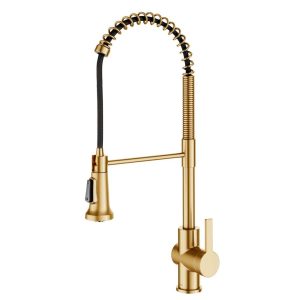 KRAUS Britt Commercial Style Pull-Down Single Handle Kitchen Faucet in Brushed Brass