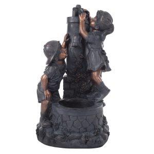 Pure Garden Polyresin Boy and Girl Outdoor Water Fountain (Antique Bronze)