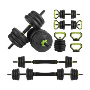 Adjustable Dumbbell Set,  4 in 1 Adjustable Kettlebell Set, 44lbs/66lbs/88lbs Weight Set Used as Kettlebells,  Barbell,  Push up Stand for Home Gym, Green and Black, Round Head