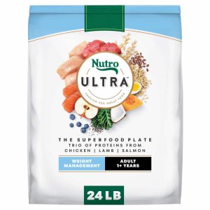Nutro Ultra Adult Weight Management Dry Dog Food,  Chicken,  Lamb and Salmon Protein Trio,  24 lb Bag