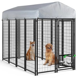 Waleaf 8x4x6 FT Outdoor Dog Kennel for Large Dogs, Large Outdoor Dog Kennel, Pet Dog Run Enclosures for Dog Crate Outdoor Metal Galvanized Welded with Waterproof UV-Resistant Cover and Secure Lock