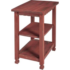 Alaterre Country Cottage 2 Shelf End Table,Rustic Farmhouse Side Table,Red Antique Finish