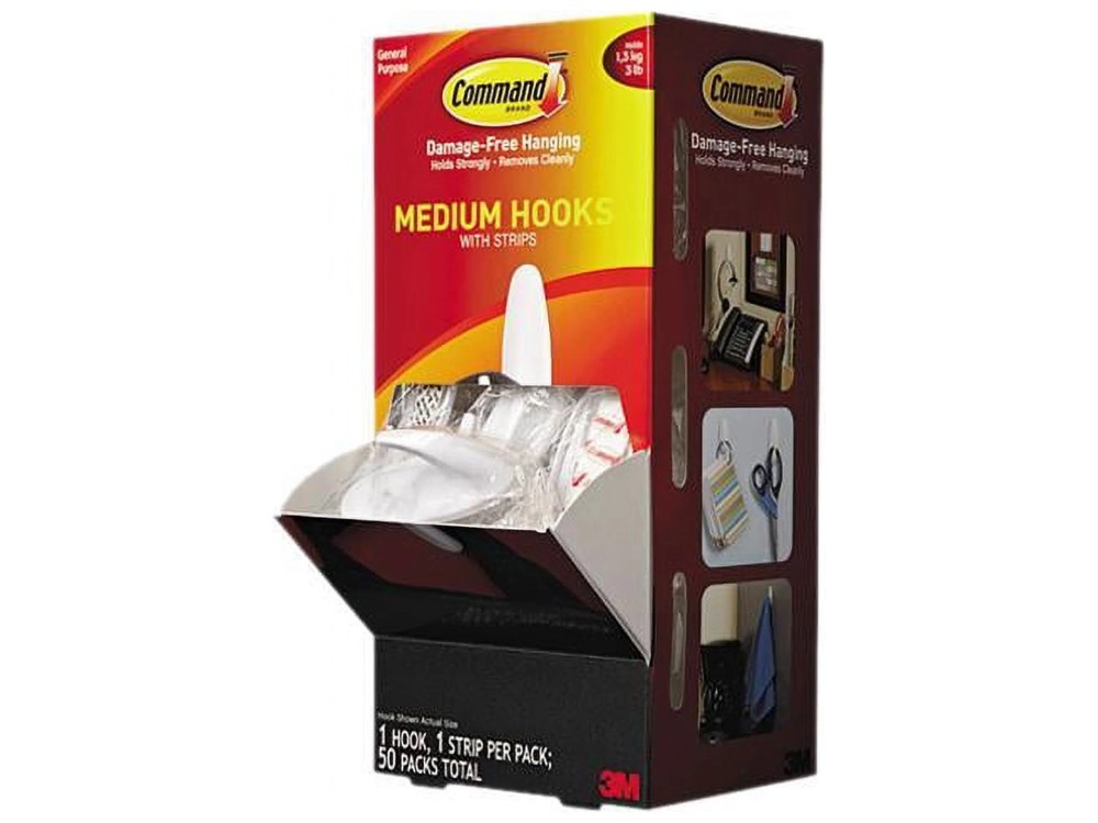 3M Command General Purpose Hooks,Designer,3 lb. Capacity,White,50/Carton (MMM17081CABPK)