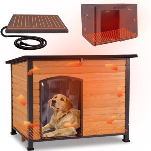 Aivituvin Large Heated Dog House Outdoor Dog House Insulated Weatherproof Dog Kennel with Safe Heating Pad,  Thermal Liner,  Chew-Proof Metal Frame for Medium to Large Dog Breeds,  33.5" LX22" DX25.