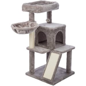 TRIXIE Pepito Plush & Sisal 2-Level 39.4" Cat Tree with Scratching Posts & Condo,  Gray