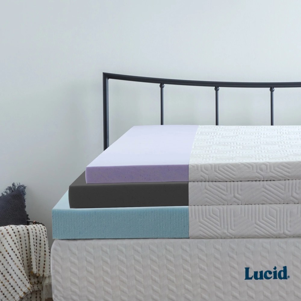 Lucid 2" Gel Memory Foam Mattress Topper, Queen - Infused with Cooling Gel and Aloe, Washable Cover