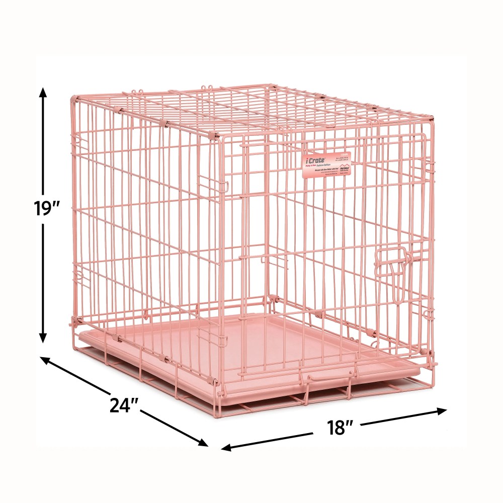MidWest Homes for Pets 24-Inch Pink Fashion iCrate for Small Breeds, 12-20 lbs, Single Door Folding Dog Crate with Divider Panel, Leak-Proof Tray & Secure Latch, Portable, Durable & Easy to Assem - Image 3