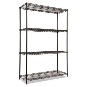 Alera NSF Certified Industrial Four-Shelf Wire Shelving Kit, 48w x 18d x 72h, Black