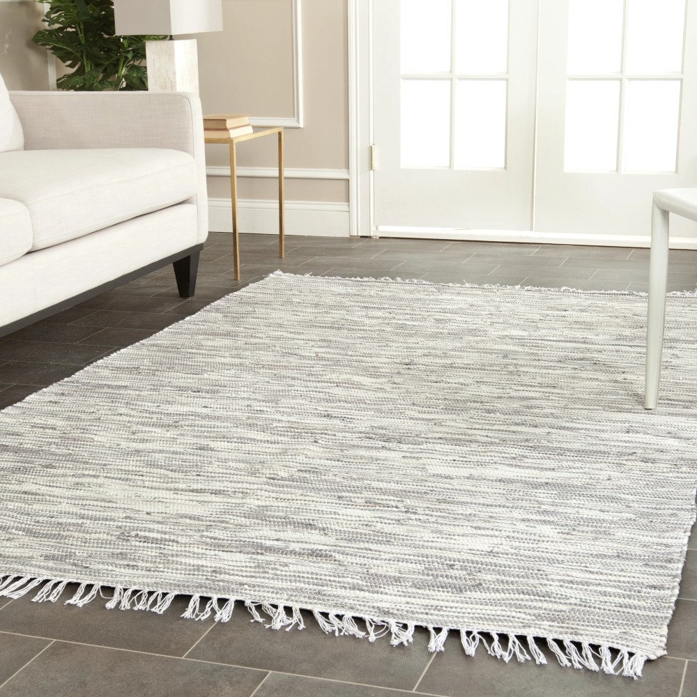 SAFAVIEH Montauk Rosalind Striped Braided Cotton Area Rug, Silver, 5" x 7"