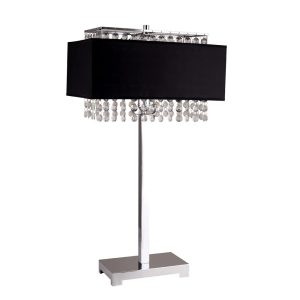 28" Tall Metal Table Lamp, Crystal and Black Linen Shade