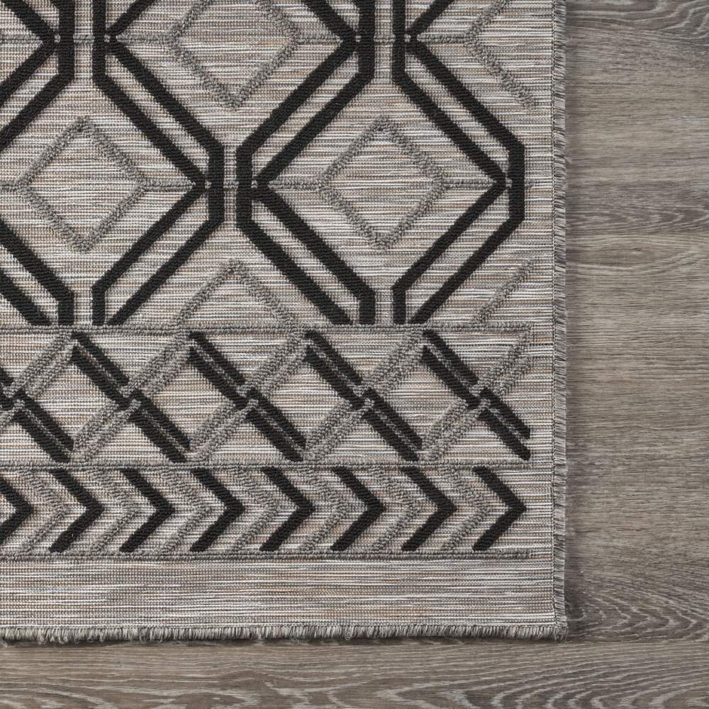 LR Home Reese 5" x 7", Black/Gray Diamond Fade, Stain, and Moisture Resistant Indoor/Outdoor Area Rug - Image 3