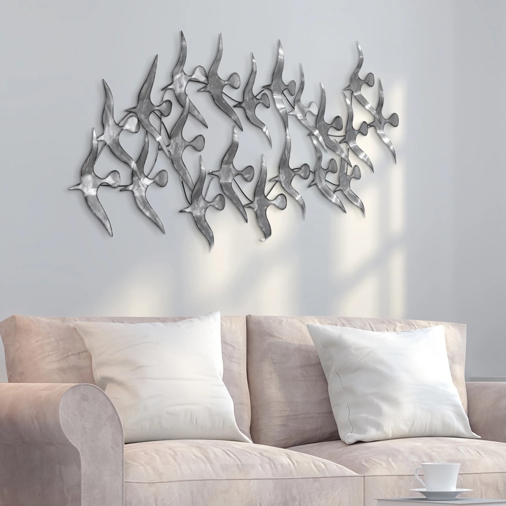 Empire Art Direct Flock Hand Painted Abstract Etched Metal Wall Sculpture, 52.0" x 22.8" x 2.8", Ready to Hang - Image 3