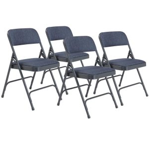 (Pack of 4) NPS 2200 Series Fabric Upholstered Double Hinge Premium Folding Chair,Imperial Blue Fabric/Char-Blue Frame