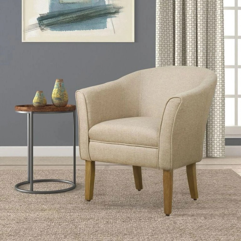HomePop Modern Barrel Accent Chair, Light Brown Fabric - Image 2