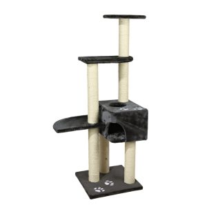 TRIXIE Alicante Plush & Sisal 3-Level 56" Cat Tree with Scratching Posts & Condo,  Gray