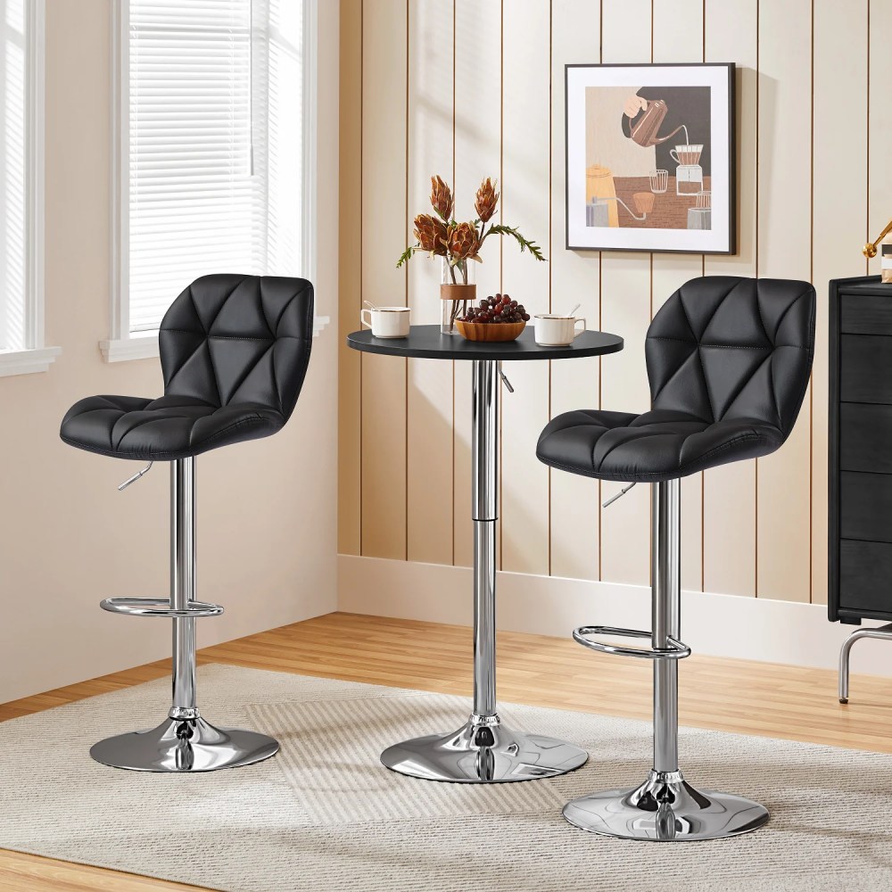 Yaheetech Set of 2 Adjustable Modern PU Leather Swivel Bar Stools with Backrest, Black - Image 8