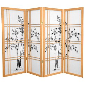 Oriental Furniture 4 ft. Tall Bamboo Tree Shoji Screen - Natural - 4 Panel