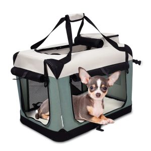 ZAKAPAWS Collapsible Soft Dog Crate,  Portable 3 Door Dog Kennel,  Travel Pet Crate Carrier for Indoor and Outdoor (Shale Green,  24" L x 16.5" W x 16.5" H)