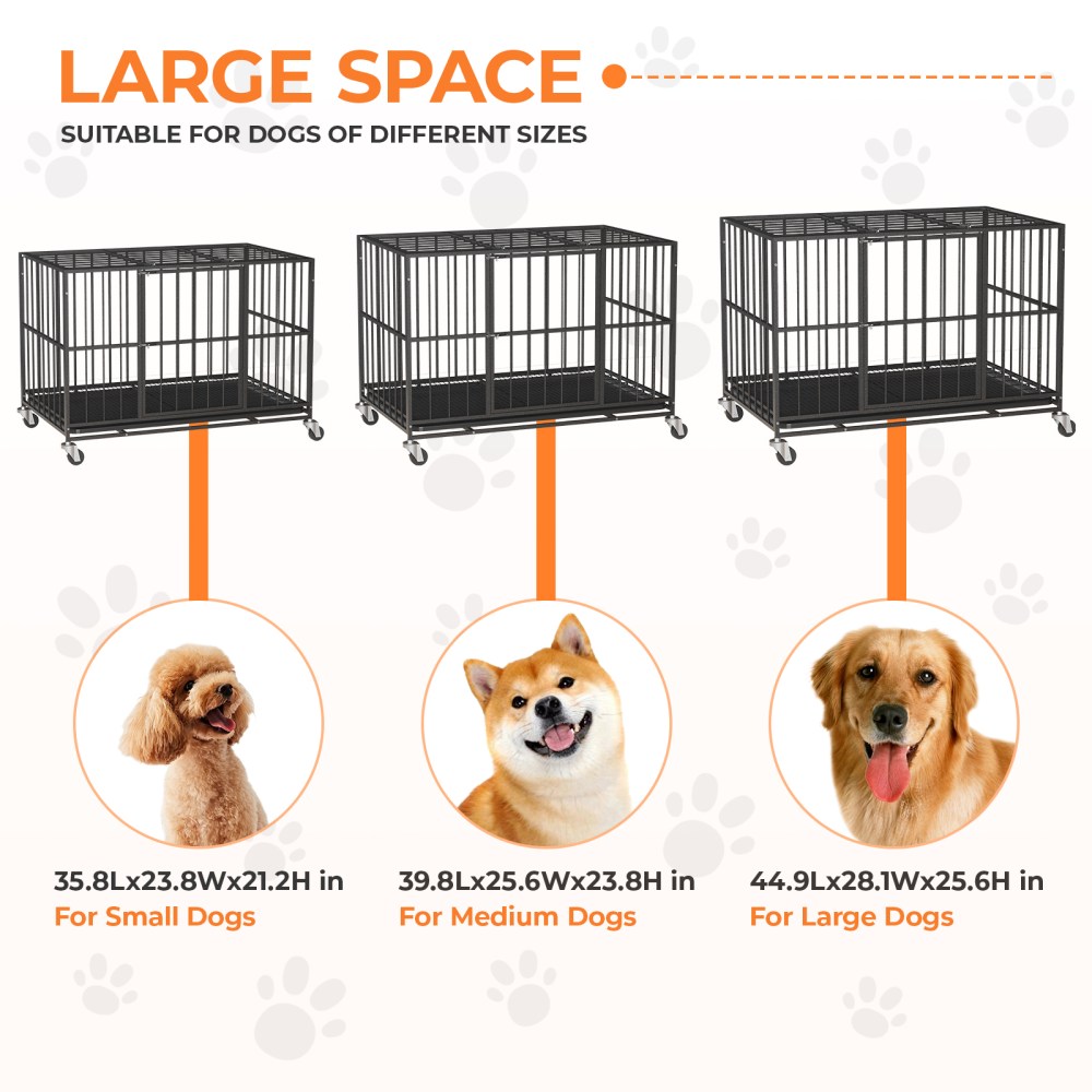 Time Ray 38 inch Dog Crate for Medium Dog with Steel Escape Proof, Heavy Duty Indestructible Dog Kennel with Double Doors, Lockable Wheels and Removable Tray, Black - Image 7