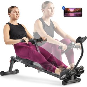 Sunny Health & Fitness Compact Hydraulic Rower & Free SunnyFit App Via Bluetooth - Home Use Rowing Machine w 12X Resistance - SF-RW1205SMART