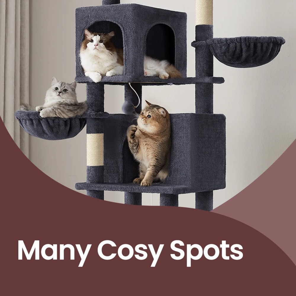 LEDREM 69-inch Cat Tree, Multi-Level Cat Condo with Caves, Baskets, Scratching Posts, Hammock & Perch, Self-Groomer, Dark Gray - Image 4