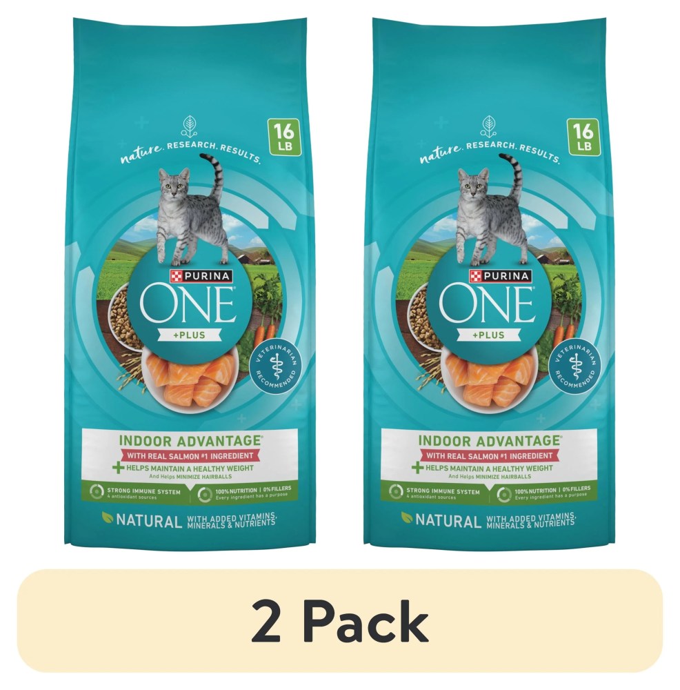 (2 pack) Purina ONE Plus, Indoor Advantage, Dry Cat Food, Salmon, 16 lb Bag