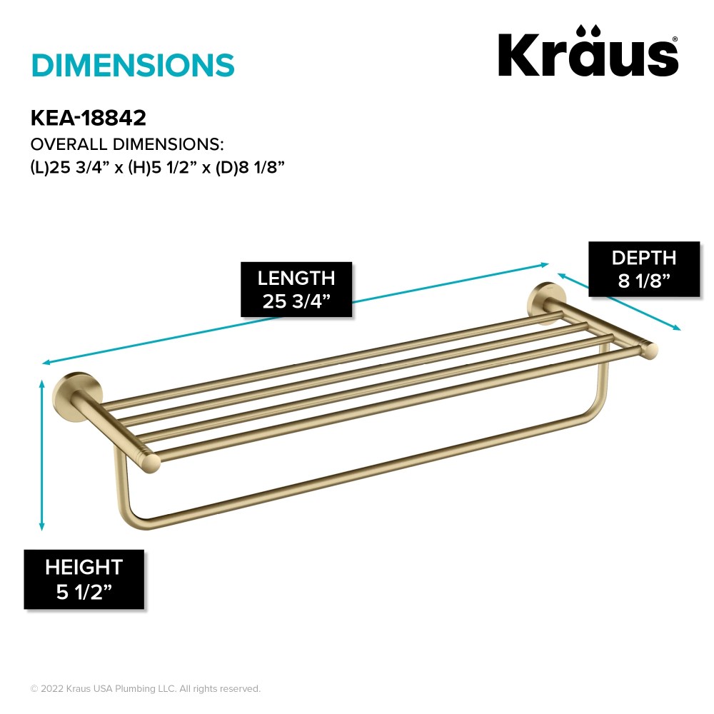 KRAUS Elie Bathroom Shelf Towel Rack with Towel Bar in Brushed Gold - Image 5