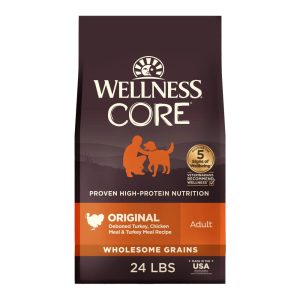 Wellness CORE Dry Dog Food,  Wholesome Grains,  High Protein,  Natural,  Original Turkey & Chicken Recipe,  (24-Pound Bag)