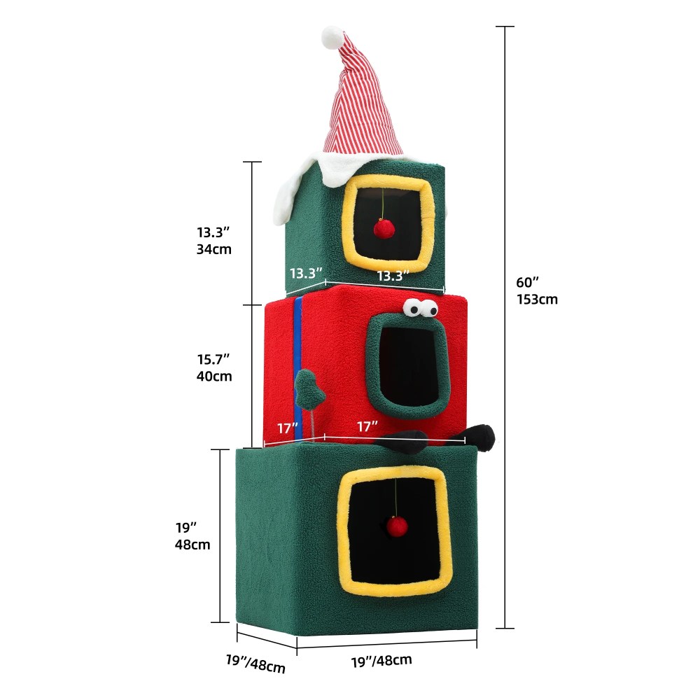 Uforic 60" Christmas Cat Tree Tower with Condos & Plush Ball for Indoor Cats - Image 4