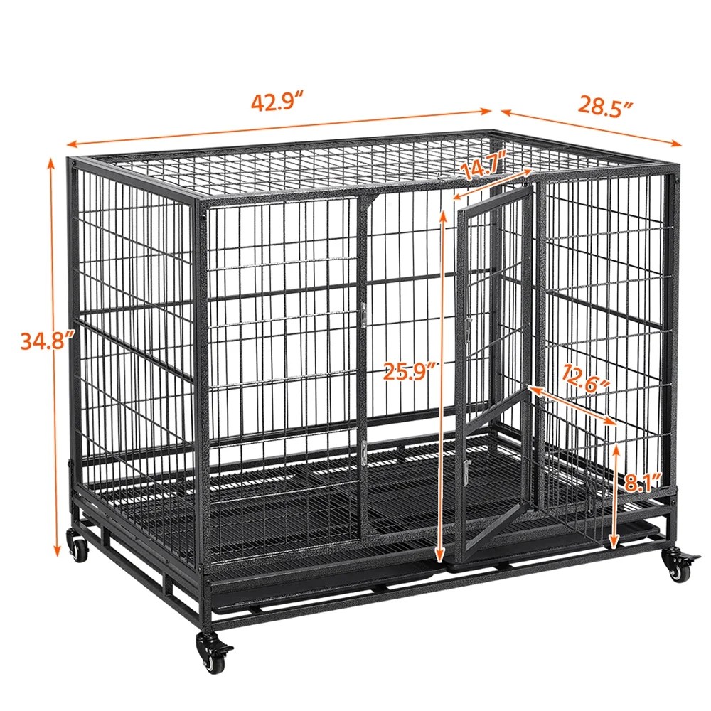 Easyfashion 43 inch Heavy Duty Metal Rolling Dog Cage Kennel, Black - Image 9