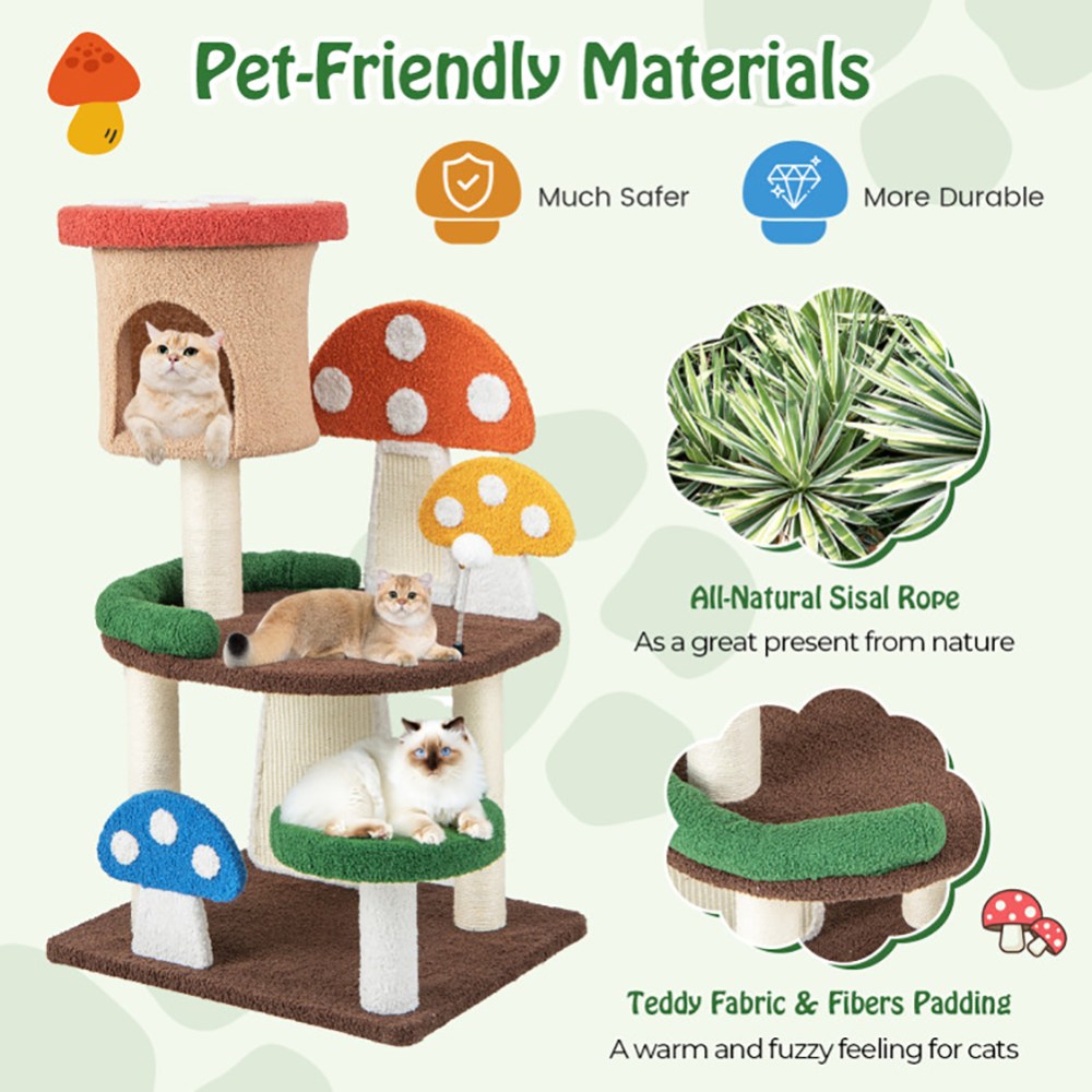 YYAo Large Cat Tree, Luxury Cat Tower Cat Condo, Cat Play House, 4-In-1 Mushroom Cat Tree with Condo Spring Ball and Sisal Posts-Multicolor - Image 8