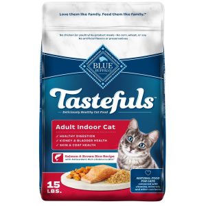 Blue Buffalo Tastefuls Dry Food,  Adult Indoor Cat,  Salmon and Brown Rice,  15-lb. Bag