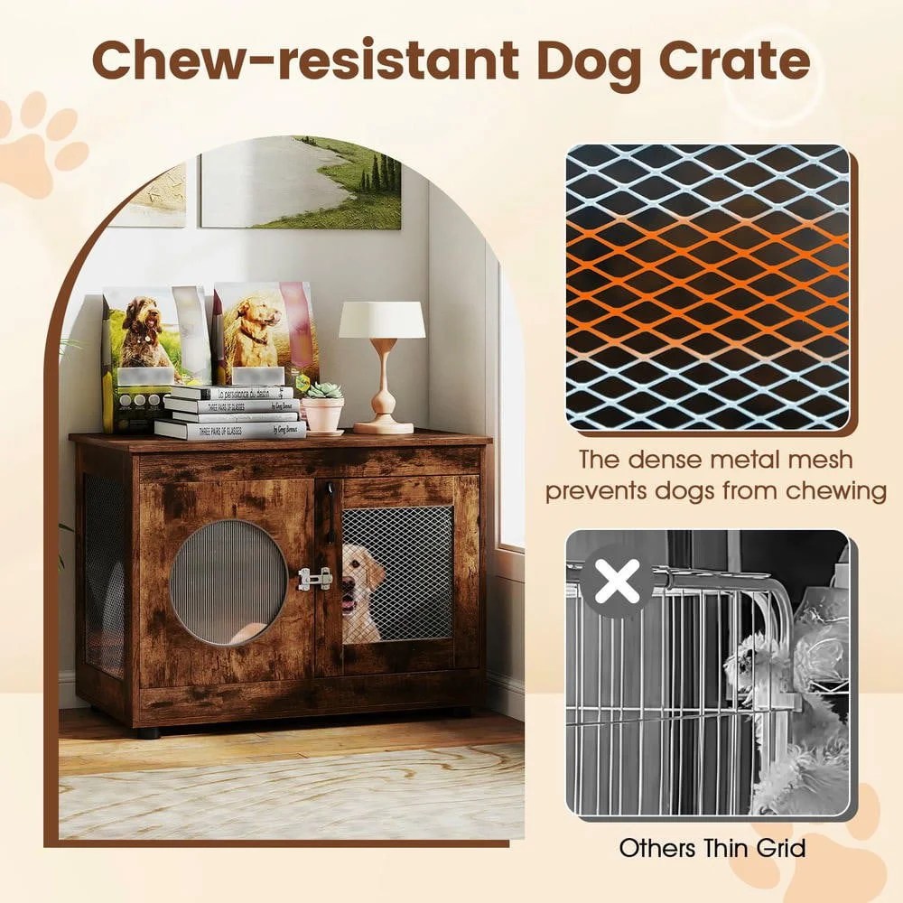 Resenkos Furniture-Style Dog Crate with Translucent Window and Lockable Door, Rustic Brown - Image 5
