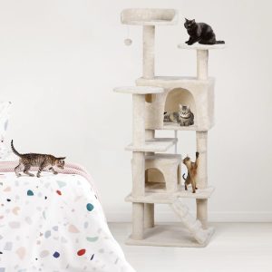 ZENSTYLE 53" Cat Tree Scratching Post Condo Tower Pet Kitty Playhouse,  Beige