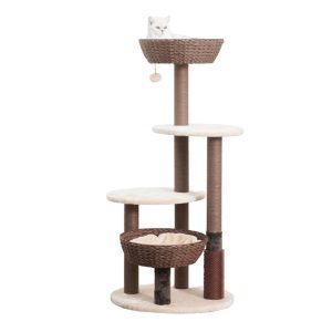 PetPals 48"High 5-Lvl Large Cat Tree with Perches,  Scratching Posts,  Basket beds & Groomer,  Beige