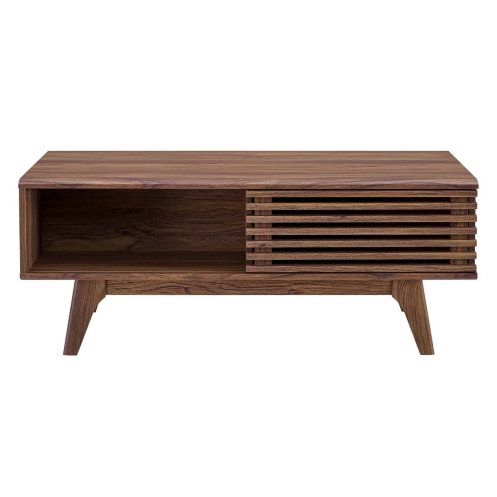 Modway Render Wood Coffee Table with Sliding Door in Walnut Finish - Image 6