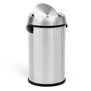 17 Gallon/65 Liter Swing Top Trash Can,Stainless Steel Round Garbage Can,Commercial Grade Waste Container,Heavy Duty Rubbish Bin for Indoor Outdoor,Home Office,Restaurant,Silver