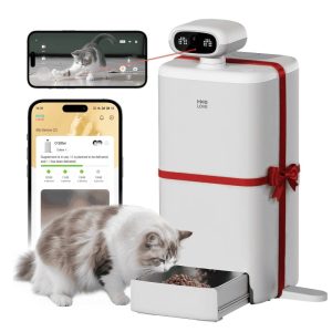 HHOLOVE Automatic Cat Feeder with Camera AI-Powered,  2k HD Video Night Vision,  5G/2.4G Wi-Fi Programmable,  2-Way Audio,  Low Food Alert,  Blockage Sensor,  1-Year Subscription Version