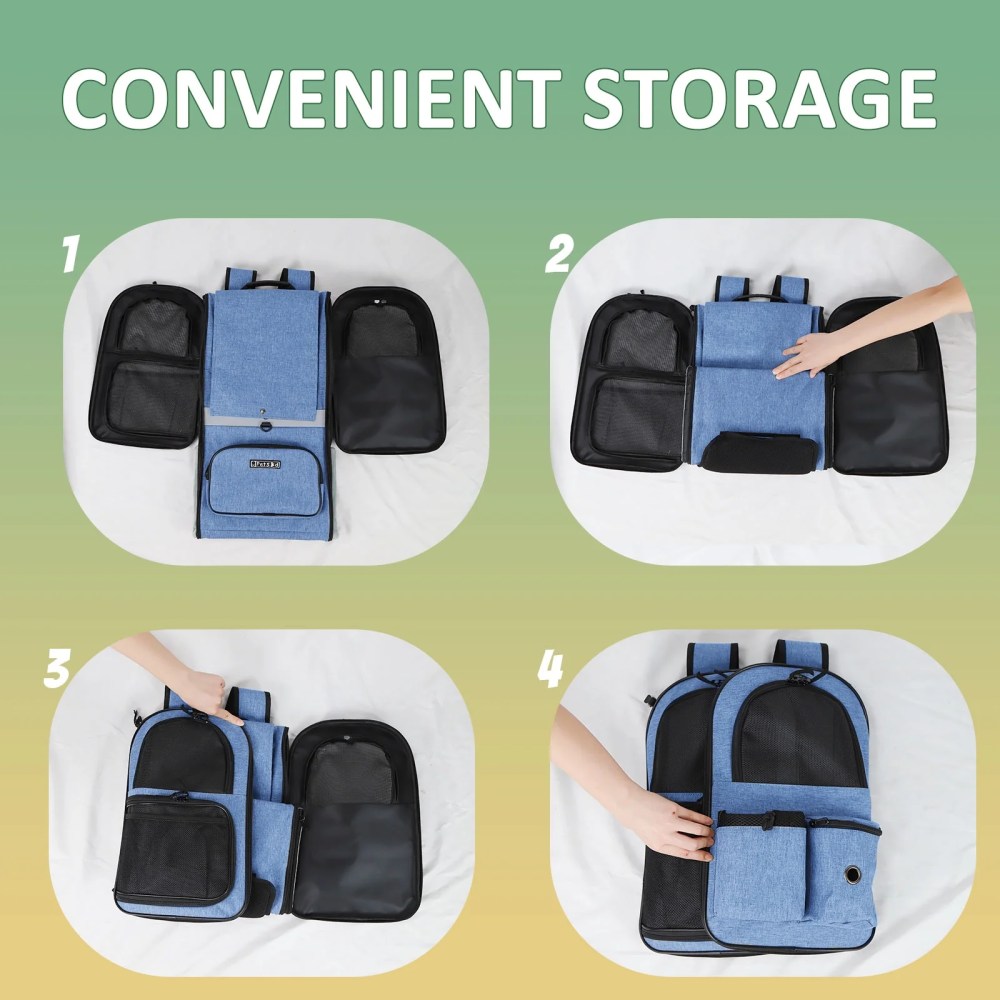 PETSKD Pet Carrier Backpack for Dogs Cats, 13x11x16.5 inches Outdoor Travel Backpack with with Safety Lock Zipperl, Large Space Foldable Backpack for Pets Under 20 lbs, Blue - Image 4