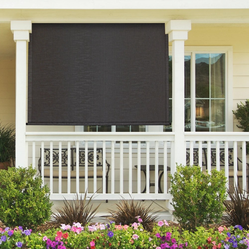 Keystone Fabrics PVC Outdoor Patio Sun Shade with Valance 10ft Wide (White/Tan) - Image 2